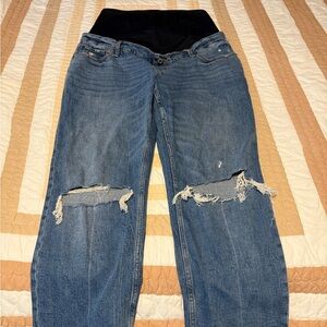 Abercrombie & Fitch Distressed Blue Jeans with Dark Blue Maternity Panel